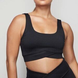 Good American Cutaway Sports bra black athletic active yoga criss-cross new 0 XS